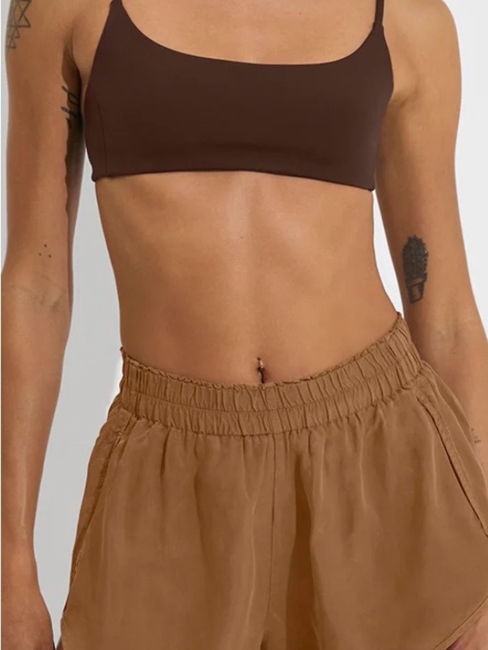Brown Left on Friday Button Up and Tan Elastic-Waist Shorts Set